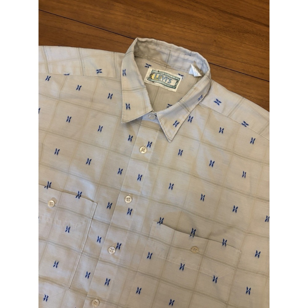 VTG Levi's International Collection Button Up Shirt Mens M Gray Short Sleeve 90s